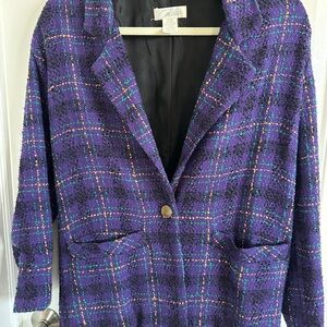 Carlisle Purple Plaid Bouclé Blazer with Multicolor Accents